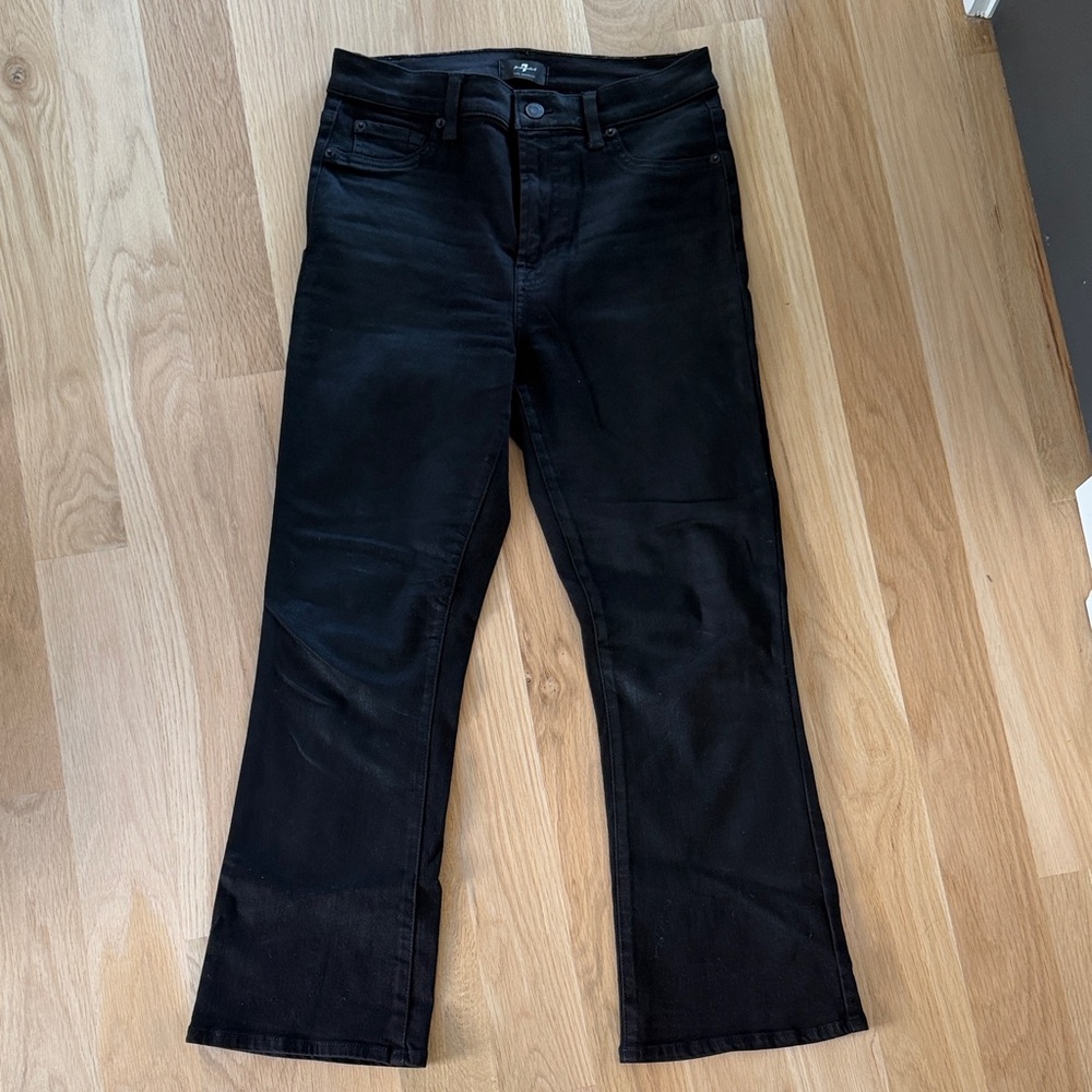 7 For All Mankind High Waist Slim Kick in Coated Black Denim